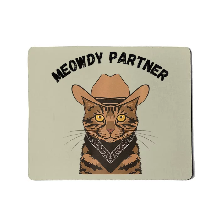 Meowdy Partner Cat Funny Cow Western Premium Mousepad