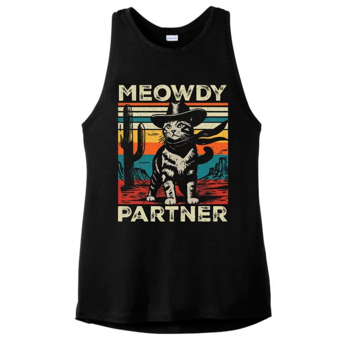 Meowdy Partner Cat Cowboy Hat Howdy Funny Country Western Ladies Tri-Blend Wicking Tank