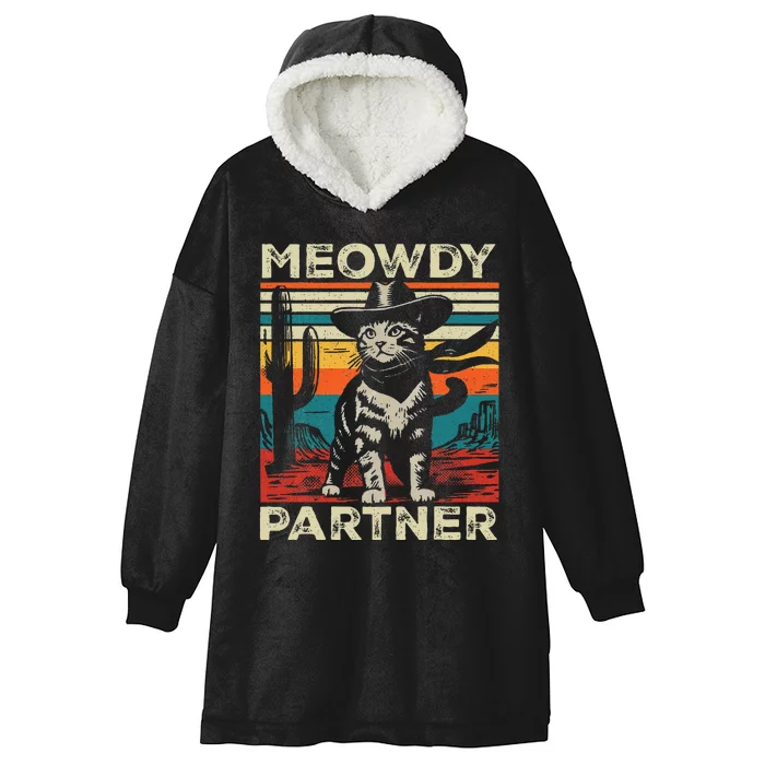 Meowdy Partner Cat Cowboy Hat Howdy Funny Country Western Hooded Wearable Blanket