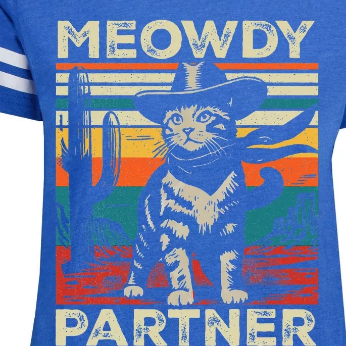 Meowdy Partner Cat Cowboy Hat Howdy Funny Country Western Enza Ladies Jersey Football T-Shirt