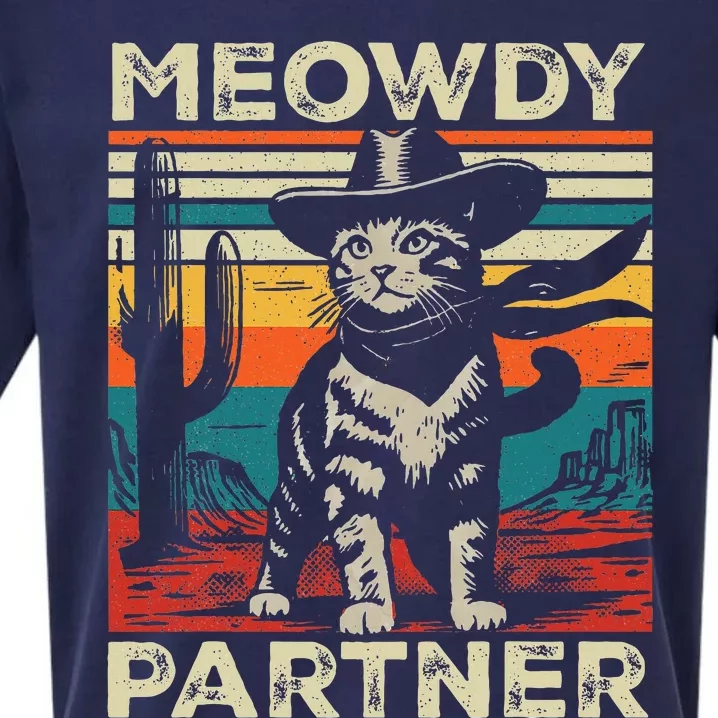 Meowdy Partner Cat Cowboy Hat Howdy Funny Country Western Sueded Cloud Jersey T-Shirt