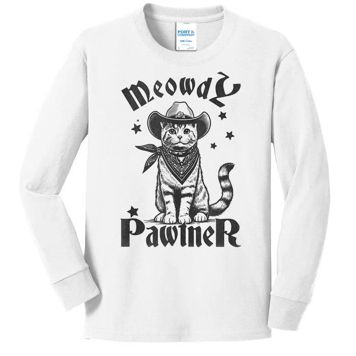 Meowdy Pawtner Country Gothic Aunty Cat Kids Long Sleeve Shirt