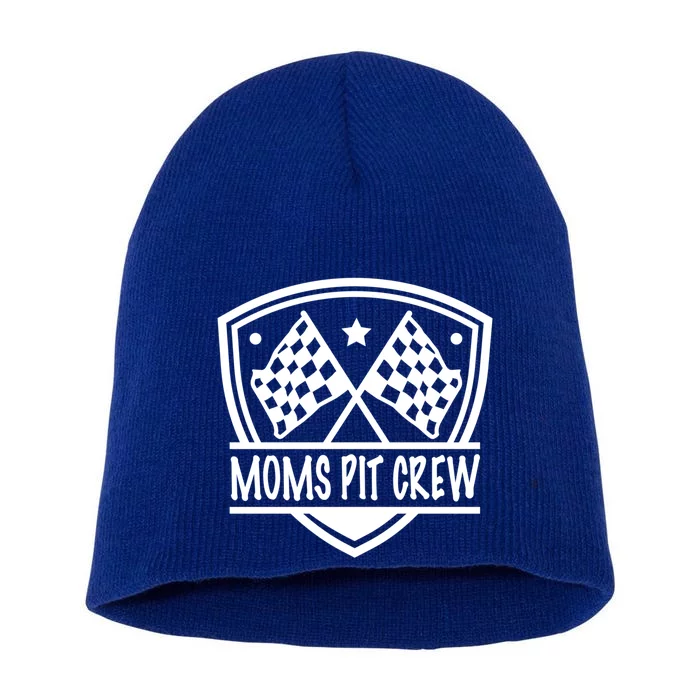 Moms Pit Crew Race Finish Flag Shield Racing Track Meaningful Gift Short Acrylic Beanie