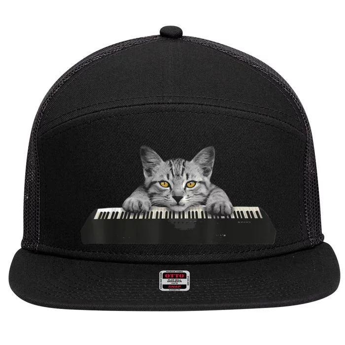 Musician Piano Cat T For Music Lovers 7 Panel Mesh Trucker Snapback Hat