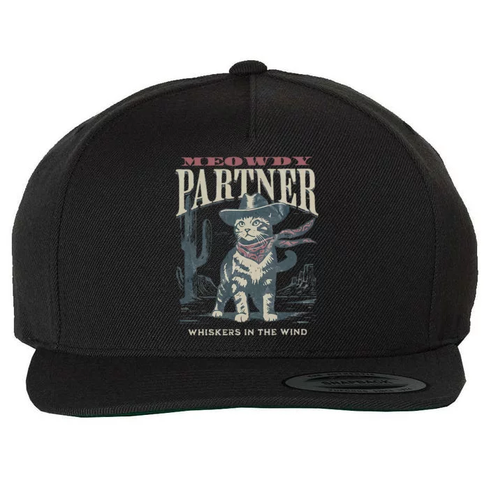 Meowdy Partner Cowboy Cat Country Western Wool Snapback Cap