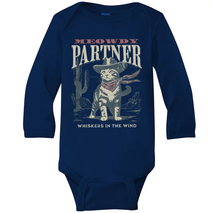 Meowdy Partner Cowboy Cat Country Western Baby Long Sleeve Bodysuit