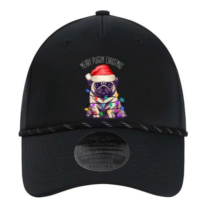 Merry Puggin Christmas Cute Pug In Santa Hat And Xmas Lights Gift Performance The Dyno Cap