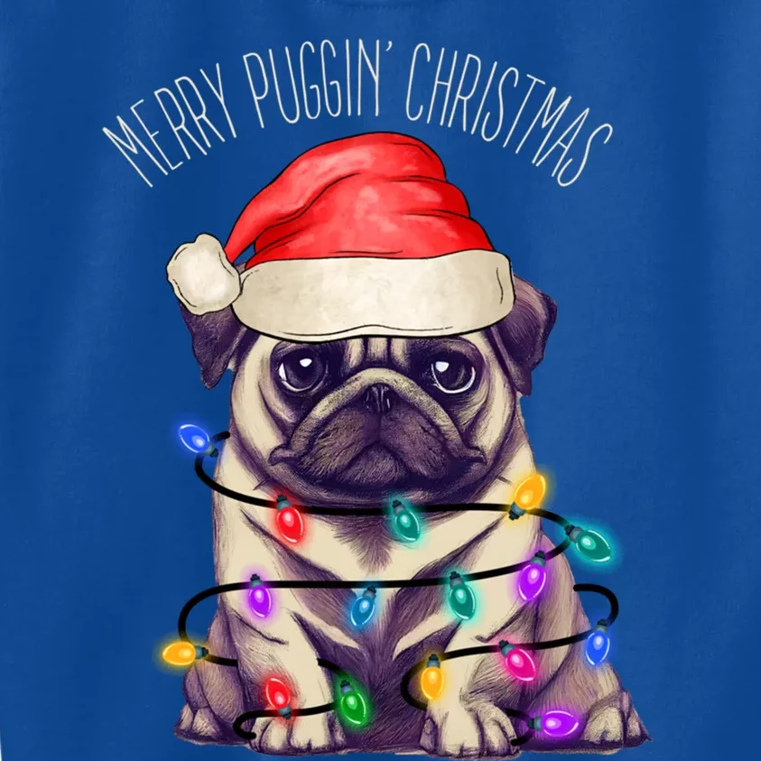 Merry Puggin Christmas Cute Pug In Santa Hat And Xmas Lights Gift Kids Sweatshirt