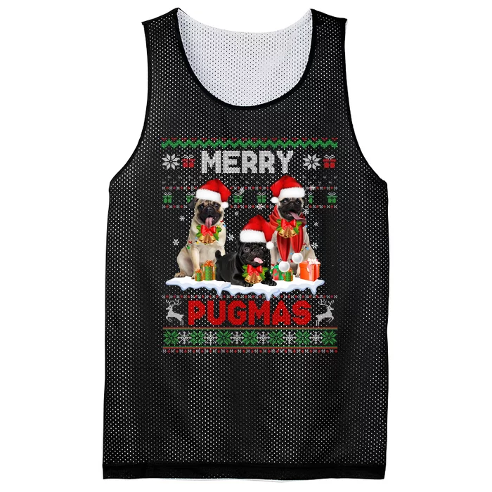 Merry Pugmas Christmas Ugly Sweater Pug Lover Family Pajama Mesh Reversible Basketball Jersey Tank