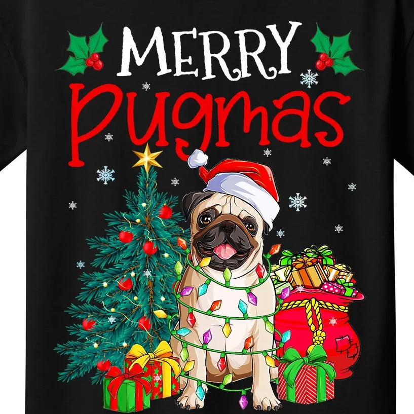 Merry Pugmas Christmas Funny Dog Santa Pug Santa Hat Kids T-Shirt