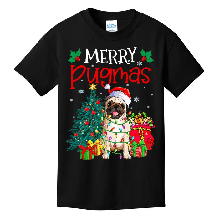 Merry Pugmas Christmas Funny Dog Santa Pug Santa Hat Kids T-Shirt