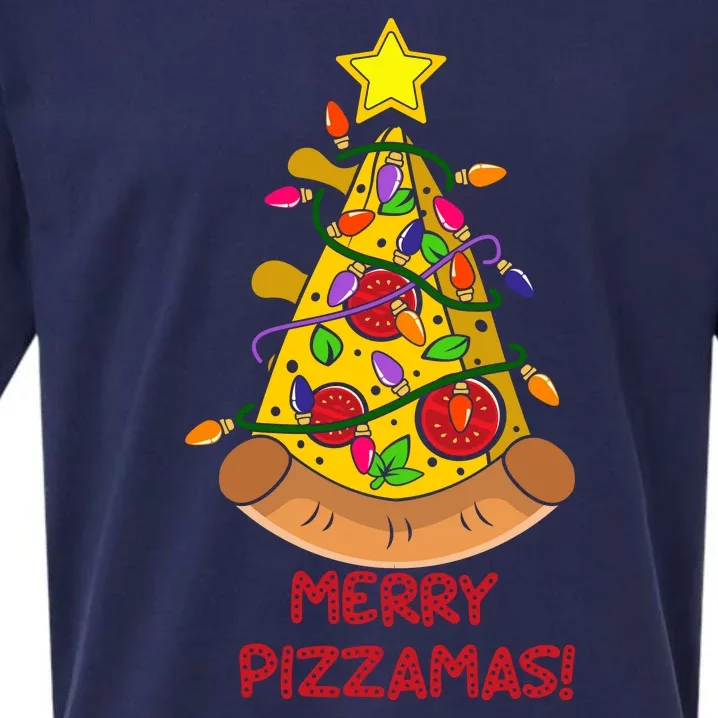 Merry Pizzamas Christmas Pizza Lover Gift Sueded Cloud Jersey T-Shirt