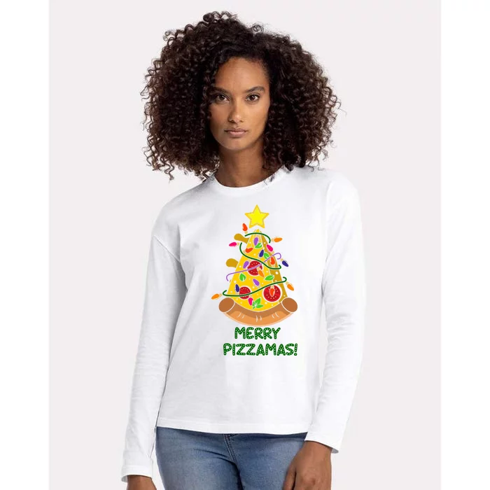 Merry Pizzamas Christmas Pizza Lover Gift Womens Cotton Relaxed Long Sleeve T-Shirt