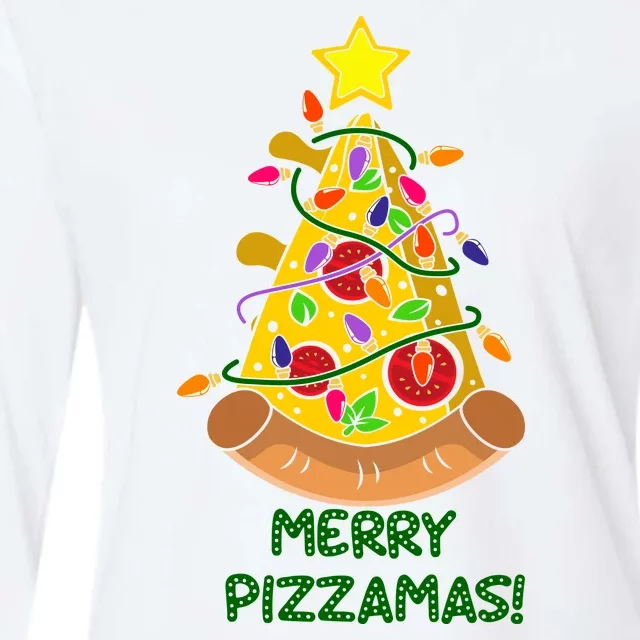 Merry Pizzamas Christmas Pizza Lover Gift Womens Cotton Relaxed Long Sleeve T-Shirt