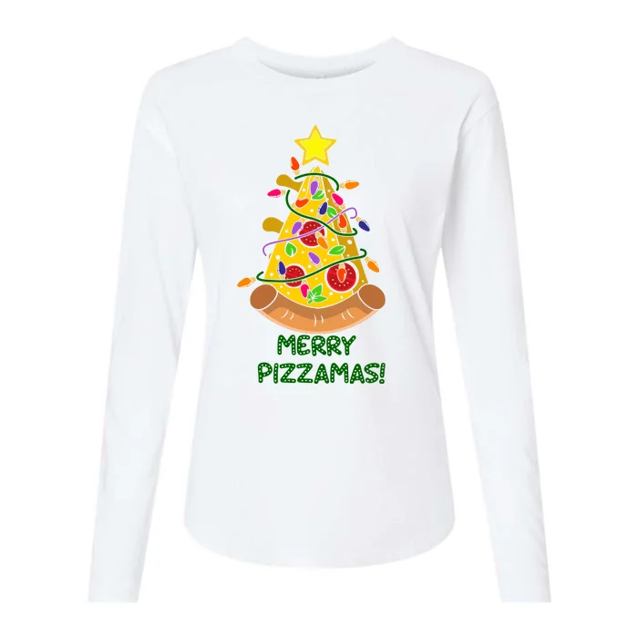 Merry Pizzamas Christmas Pizza Lover Gift Womens Cotton Relaxed Long Sleeve T-Shirt