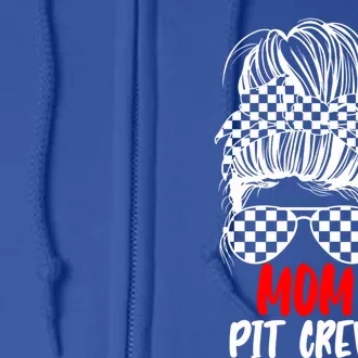 Mom Pit Crew Messy Bun Race Track Flag Car Racing Gift Full Zip Hoodie