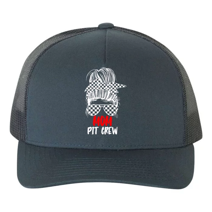 Mom Pit Crew Messy Bun Race Track Flag Car Racing Gift Yupoong Adult 5-Panel Trucker Hat