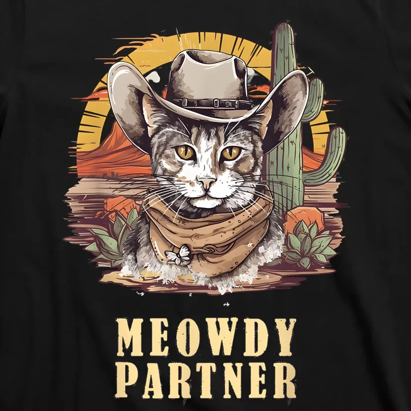 Meowdy Partner Cat Funny Howdy Meme Wild West Cowboy Hat T-Shirt