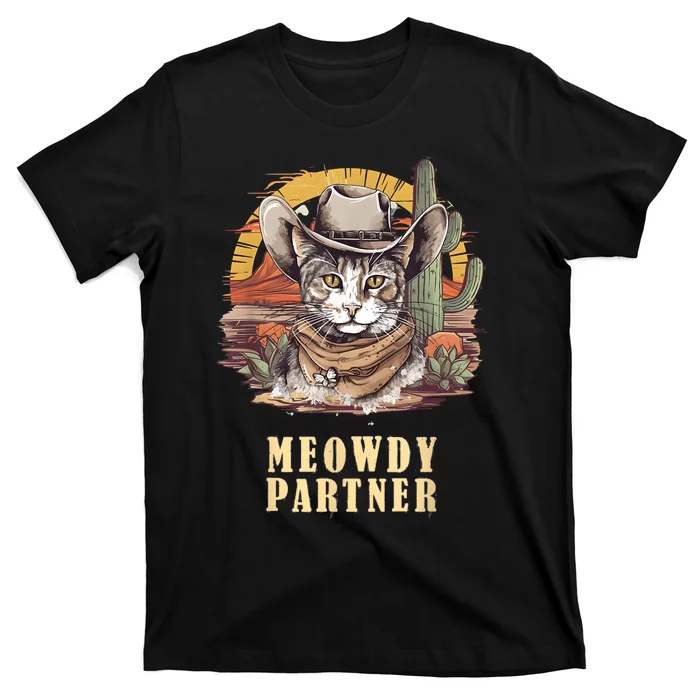 Meowdy Partner Cat Funny Howdy Meme Wild West Cowboy Hat T-Shirt