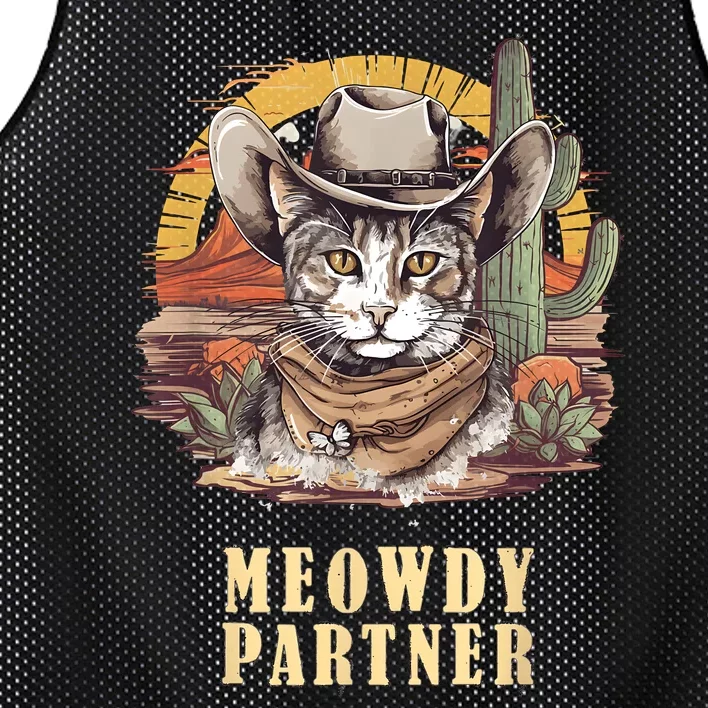 Meowdy Partner Cat Funny Howdy Meme Wild West Cowboy Hat Mesh Reversible Basketball Jersey Tank