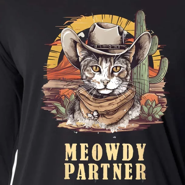 Meowdy Partner Cat Funny Howdy Meme Wild West Cowboy Hat Cooling Performance Long Sleeve Crew