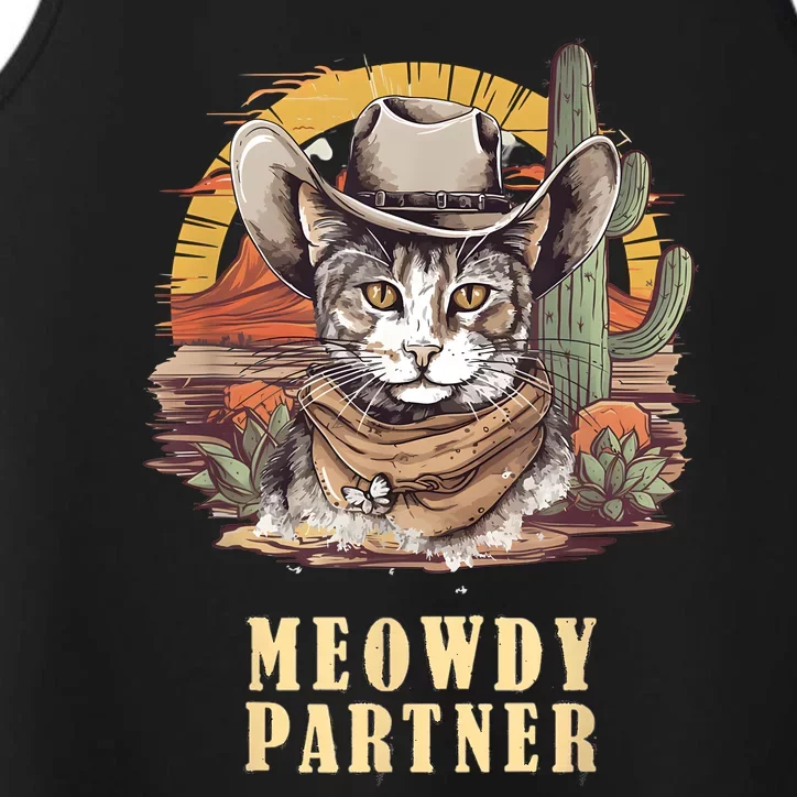 Meowdy Partner Cat Funny Howdy Meme Wild West Cowboy Hat Performance Tank