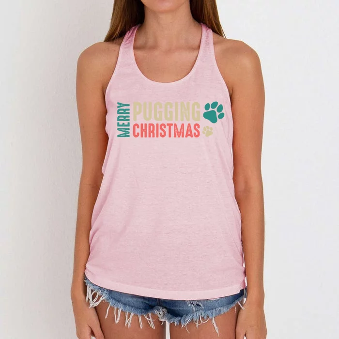 Merry Pugging Christmas Holiday Pug Christmas Gift Women's Knotted Racerback Tank