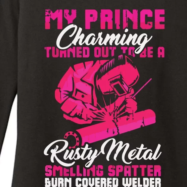 My Prince Charming Is A Welder Funny Welding Wife Womens CVC Long Sleeve Shirt