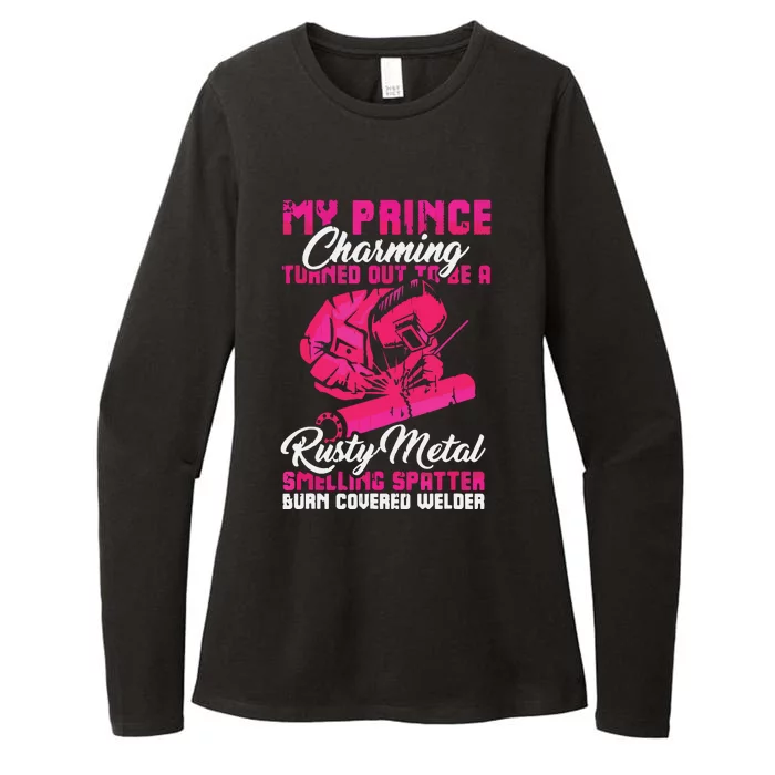 My Prince Charming Is A Welder Funny Welding Wife Womens CVC Long Sleeve Shirt