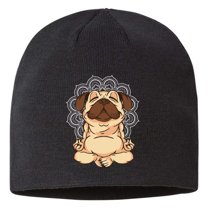 Meditation Pug Dog Buddha Zen Yoga Lover Funny Buddhist 8 1/2in Sustainable Knit Beanie