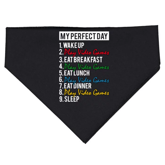 My Perfect Day Play Video Games Gaming Humor Funny Gamer Gift USA-Made Doggie Bandana