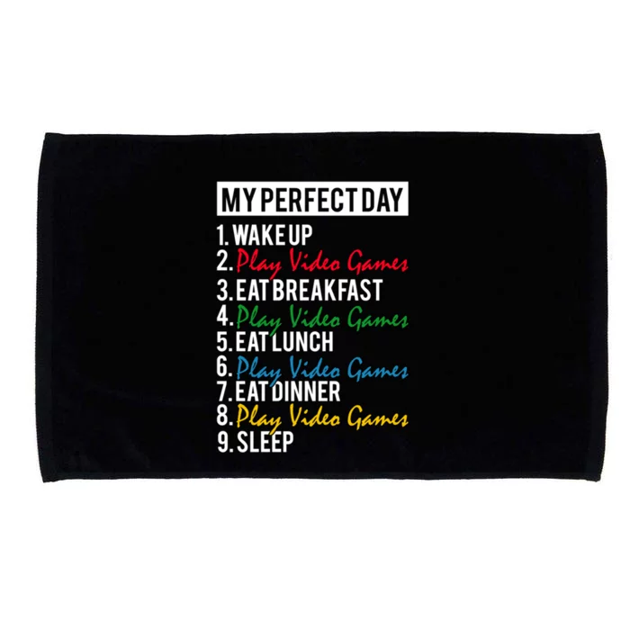 My Perfect Day Play Video Games Gaming Humor Funny Gamer Gift Microfiber Hand Towel