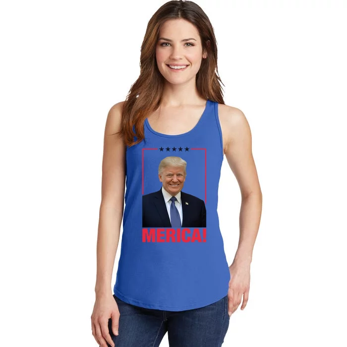 Merica! President Donald Trump Presidential Portrait Meme Gift Ladies Essential Tank