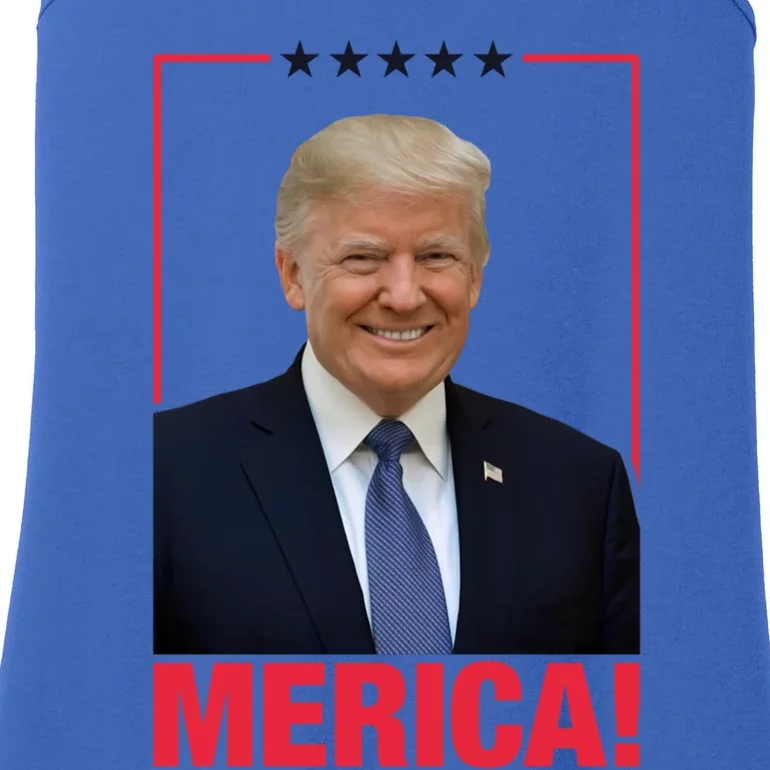 Merica! President Donald Trump Presidential Portrait Meme Gift Ladies Essential Tank