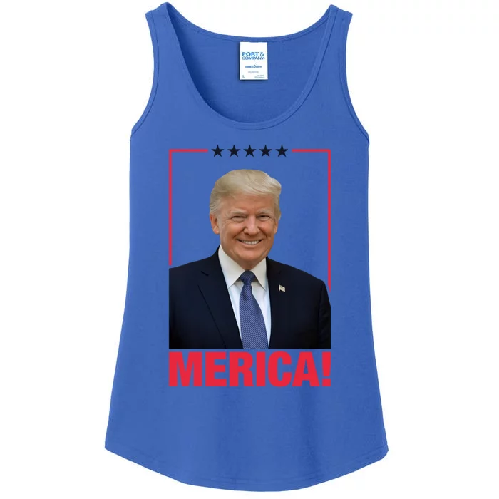 Merica! President Donald Trump Presidential Portrait Meme Gift Ladies Essential Tank