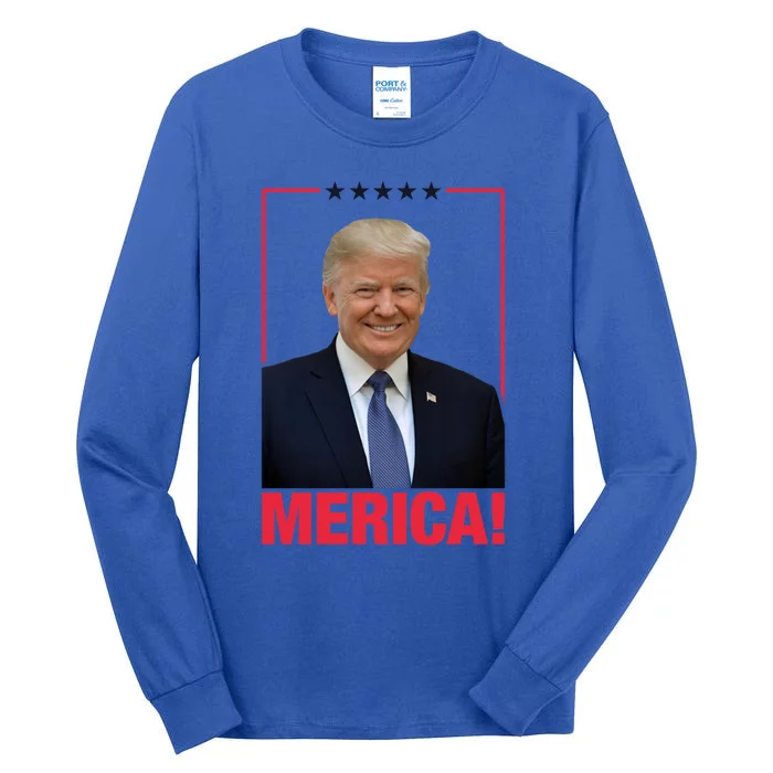 Merica! President Donald Trump Presidential Portrait Meme Gift Tall Long Sleeve T-Shirt