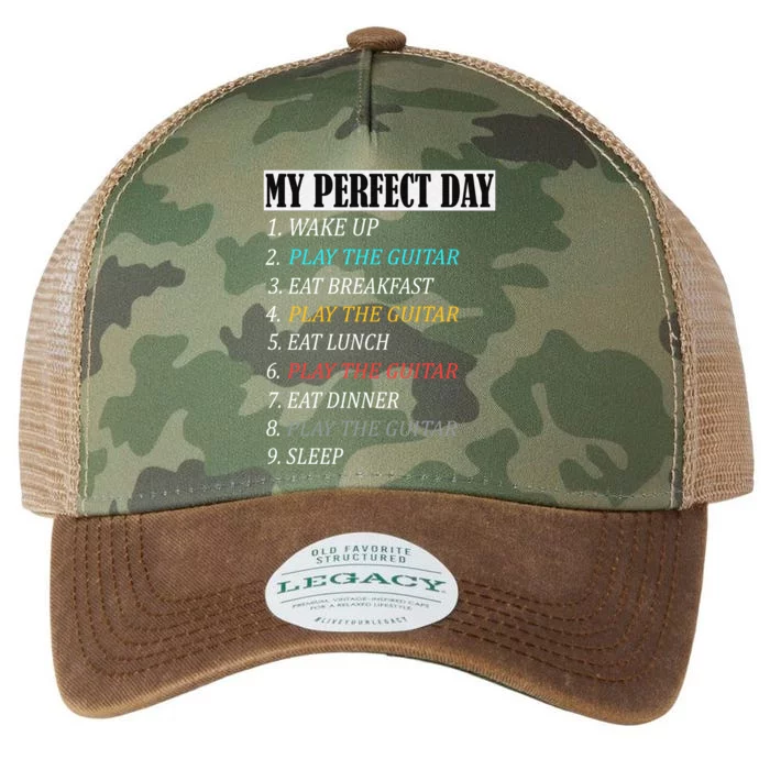 My Perfect Day Play Guitar Vintage Print Items Gift Legacy Tie Dye Trucker Hat