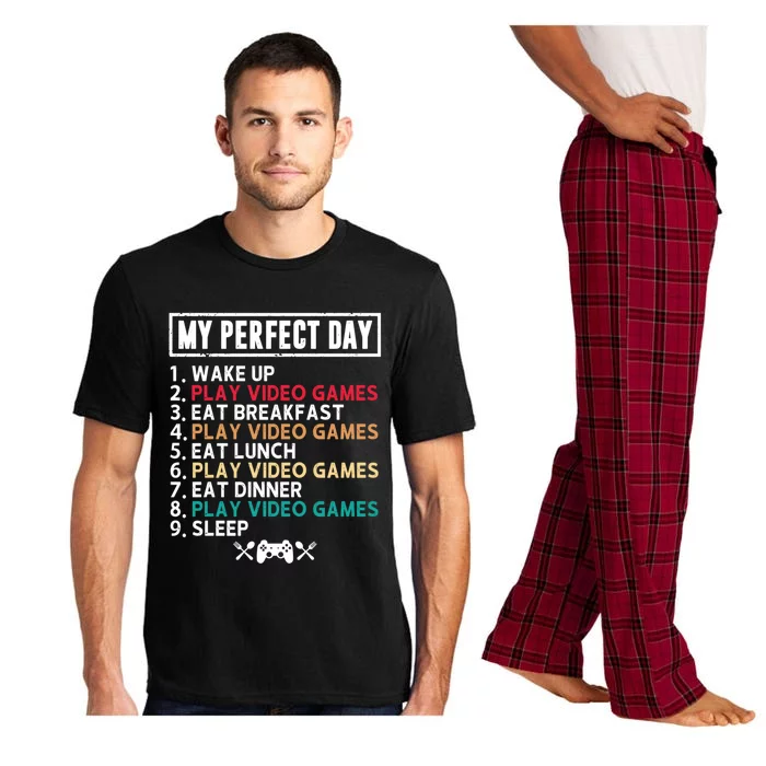 My Perfect Day Wake Up Play Video Games Funny Gamer Gift Pajama Set