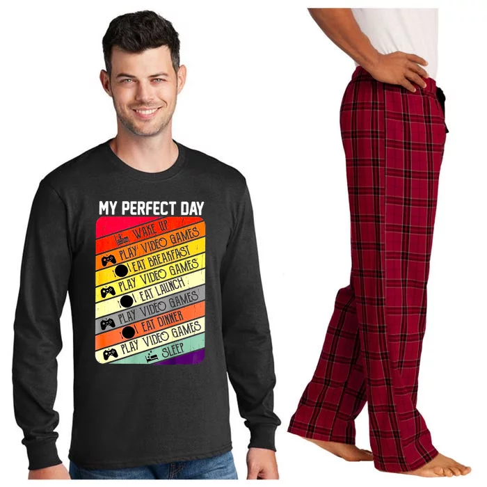 My Perfect Day Video Games Gaming Daily Routine Gamer Gift Long Sleeve Pajama Set