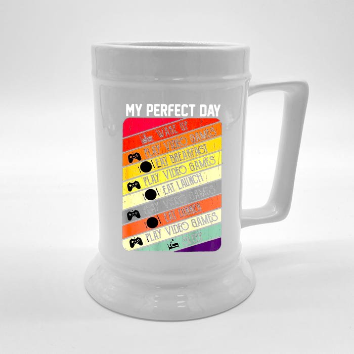 My Perfect Day Video Games Gaming Daily Routine Gamer Gift Front & Back Beer Stein