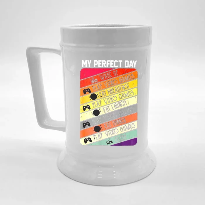 My Perfect Day Video Games Gaming Daily Routine Gamer Gift Front & Back Beer Stein