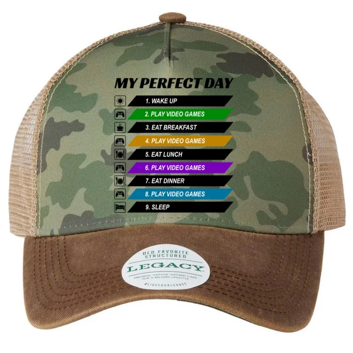 My Perfect Day Video Games Great Cool Gaming Gift For Gamers Gift Legacy Tie Dye Trucker Hat