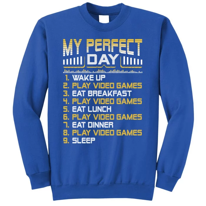 My Perfect Day Video Games Funny Gift Funny Cool Gamer Tee Gift Tall Sweatshirt