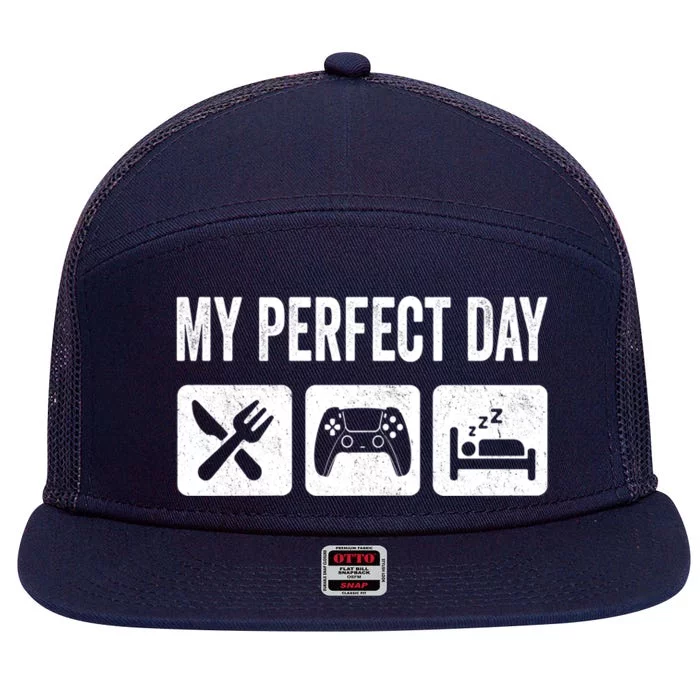 My Perfect Day Video Games Gift Funny Cool Gamer Tee Gift Great Gift 7 Panel Mesh Trucker Snapback Hat