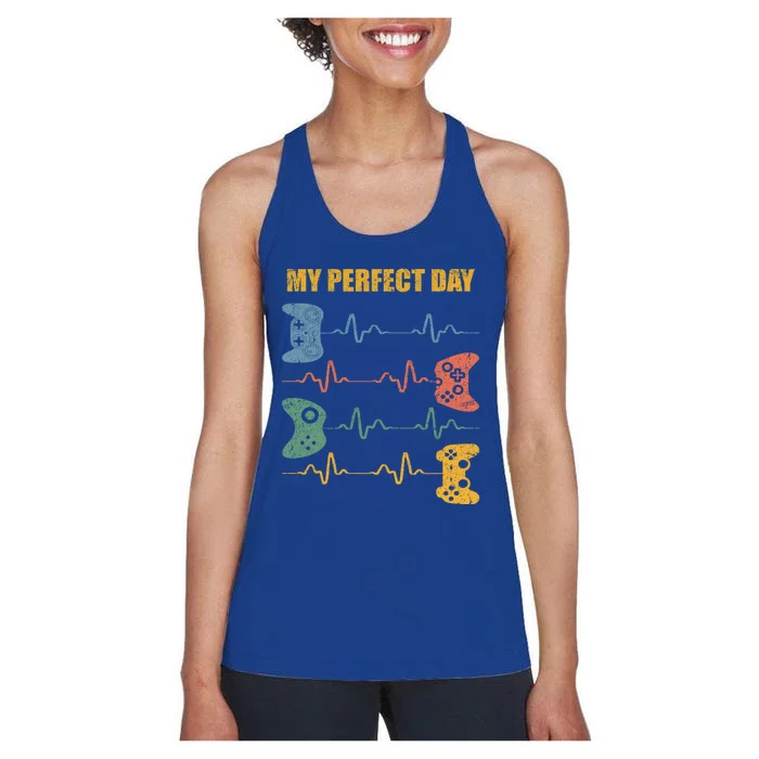 My Perfect Day Video Games Gift Funny Cool Gamer Tee Gift Women's Racerback Tank