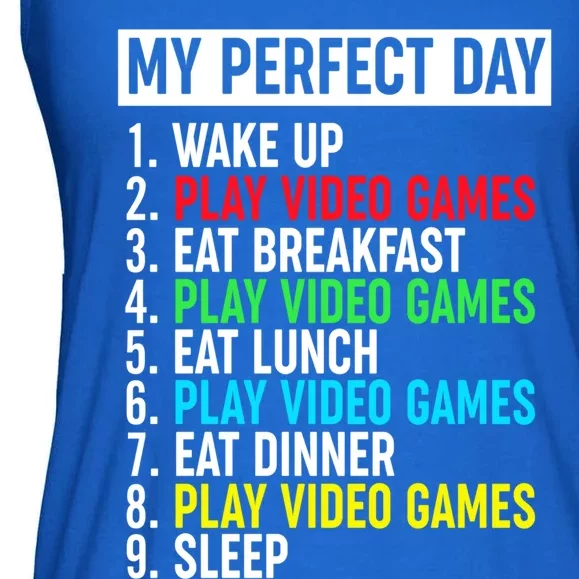 My Perfect Day Video Games Gift Funny Cool Gamer Tee Gift Ladies Essential Flowy Tank