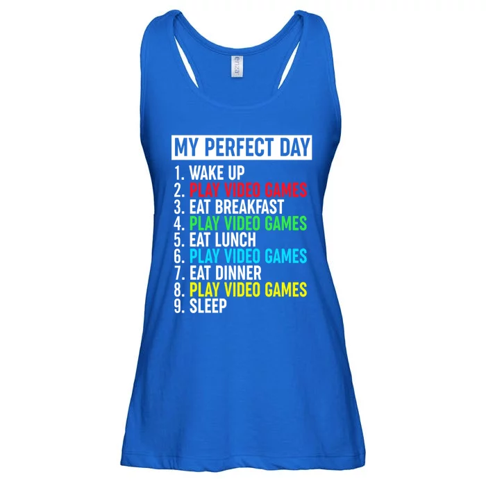 My Perfect Day Video Games Gift Funny Cool Gamer Tee Gift Ladies Essential Flowy Tank