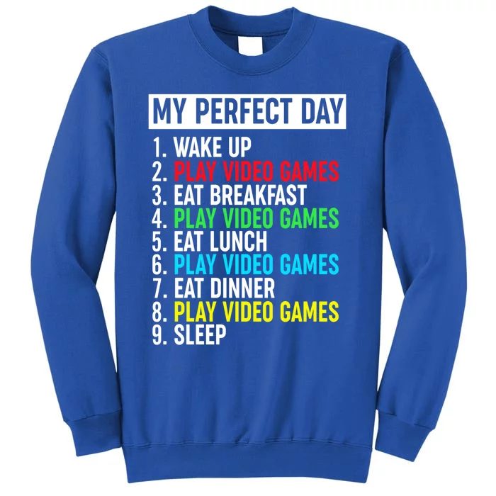 My Perfect Day Video Games Gift Funny Cool Gamer Tee Gift Tall Sweatshirt