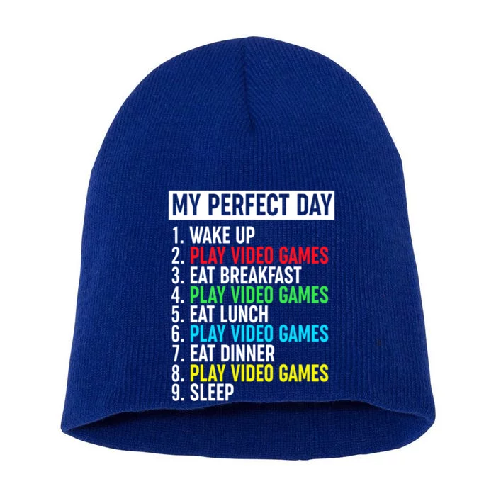 My Perfect Day Video Games Gift Funny Cool Gamer Tee Gift Short Acrylic Beanie