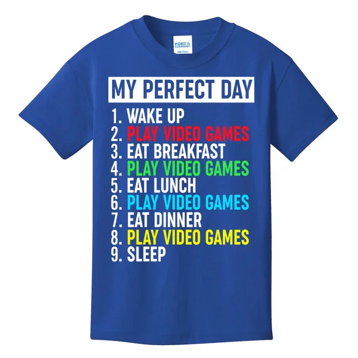 My Perfect Day Video Games Gift Funny Cool Gamer Tee Gift Kids T-Shirt